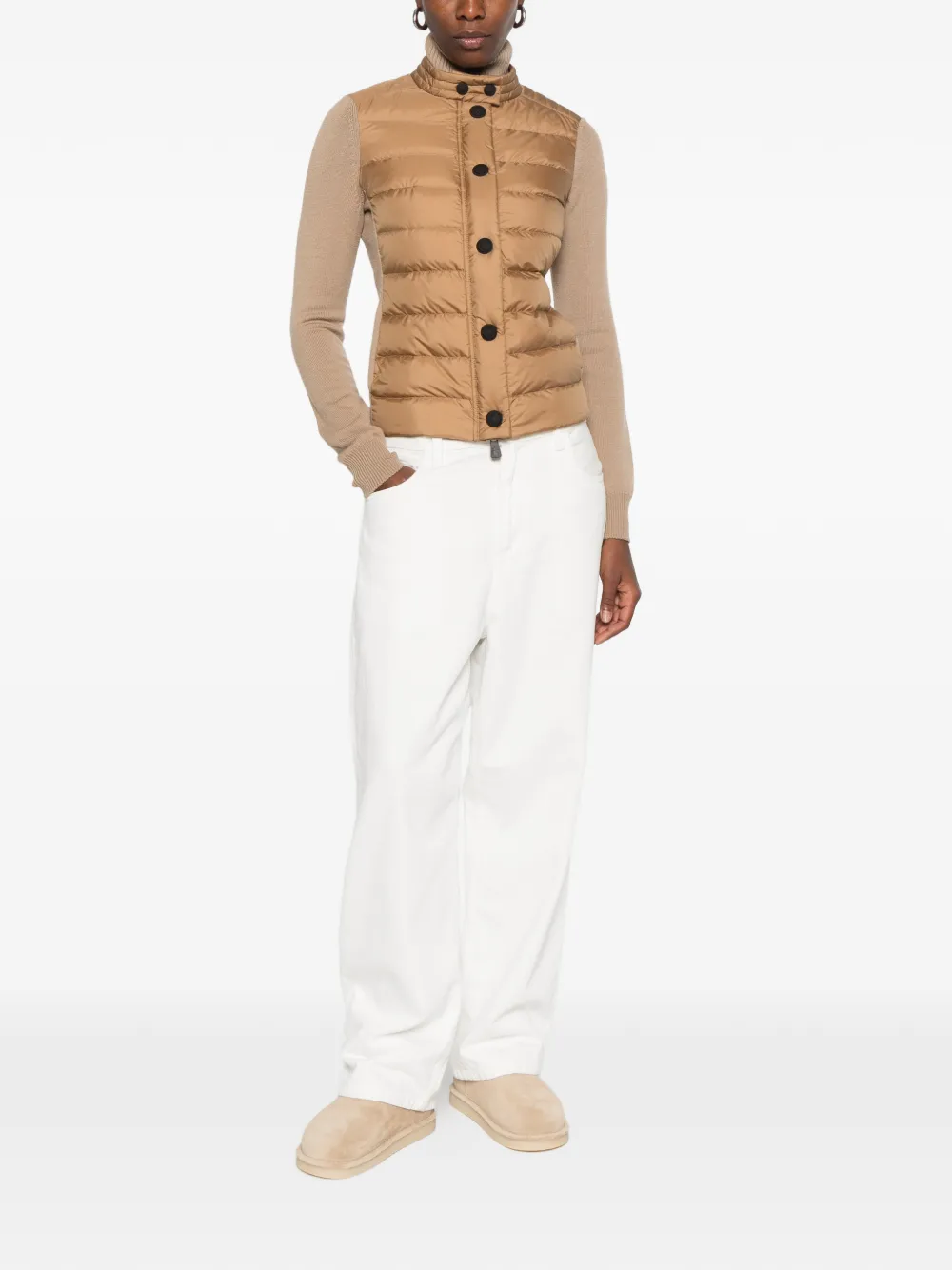 Moncler Grenoble quilted-panel high-neck jacket Beige