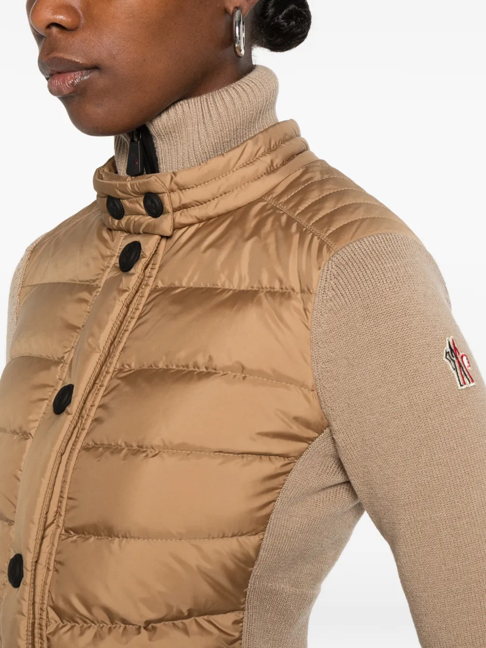 Moncler Grenoble quilted-panel high-neck jacket Beige