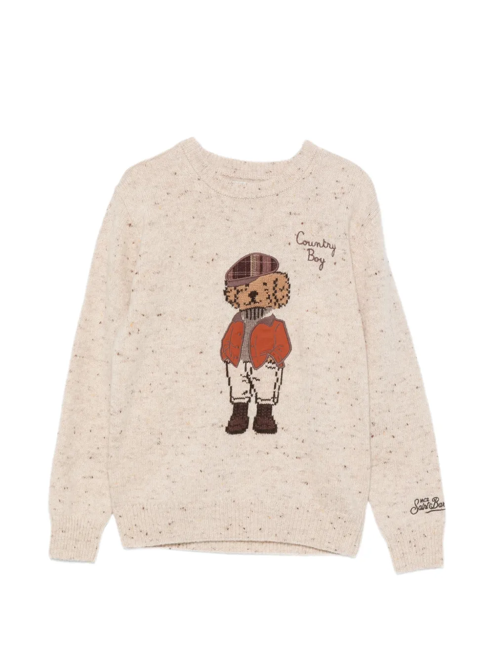 MC2 Saint Barth Kids Douglas flecked bear-motif sweater Beige