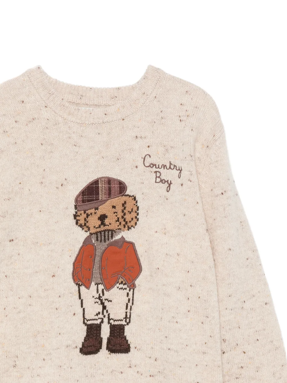 MC2 Saint Barth Kids Douglas flecked bear-motif sweater Beige