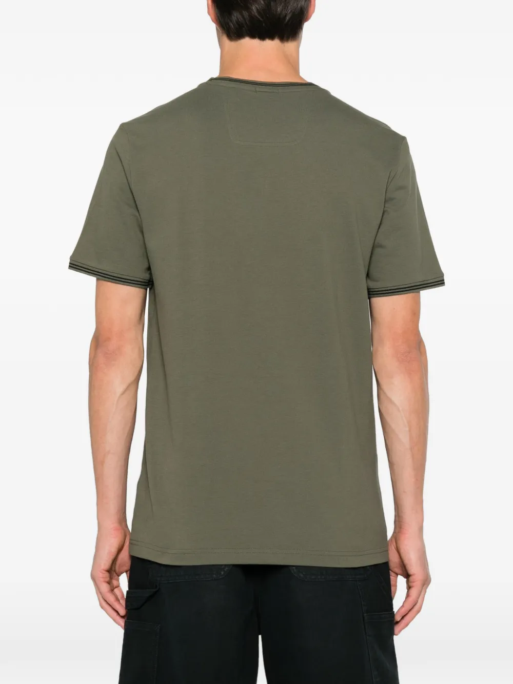BOSS stretch-cotton T-shirt with stripes and logo Groen