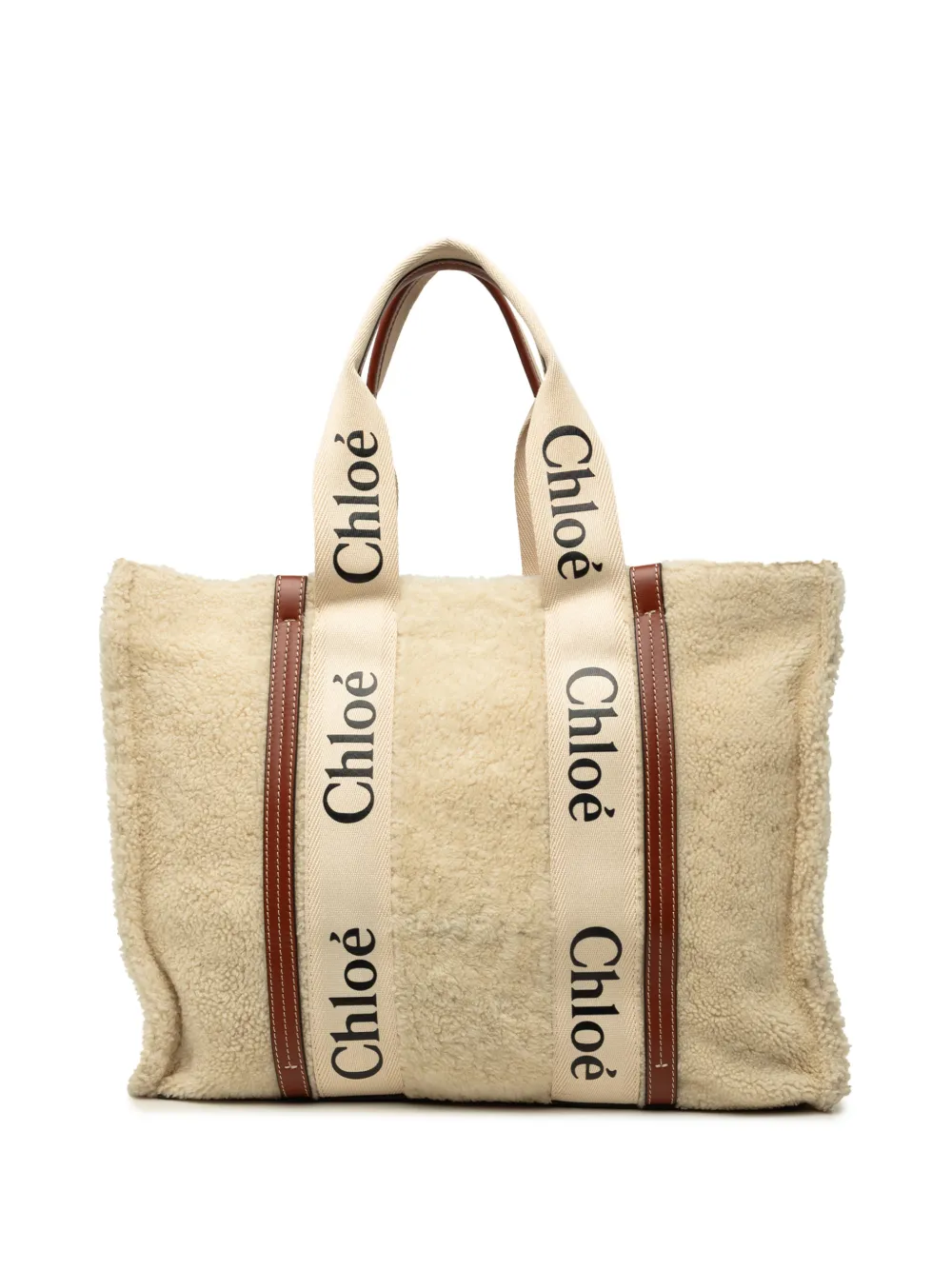 Chloé Pre-Owned 2021 Large Shearling Woody tote bag - Tons neutres Chloé Pre-Owned 2021 Large Shearling Woody tote bag - Tons neutres