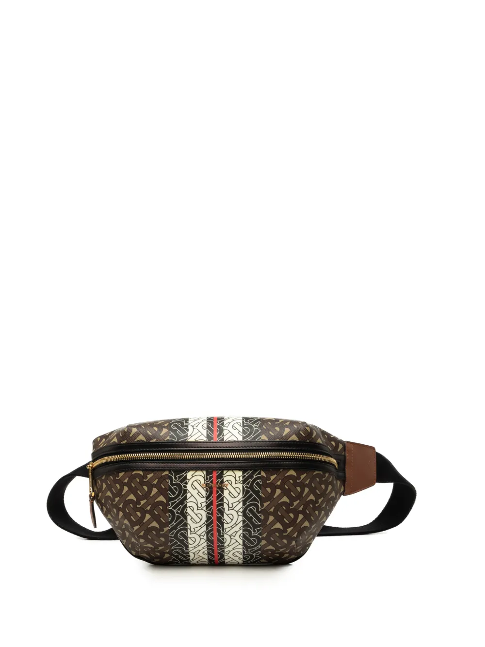 Burberry Pre-Owned 2018-2026 TB Monogram E Canvas Stripe Sonny belt bag in Brown