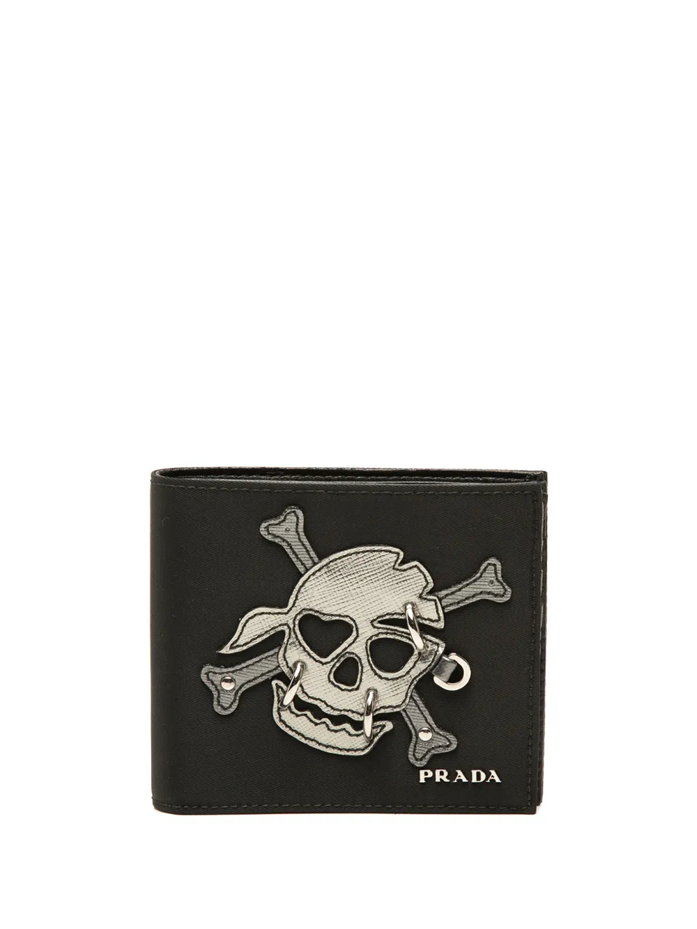 Prada Pre-Owned 2012-2026 Tessuto Patchwork Skull Pierced Bifold Wallet small wallets - Nero