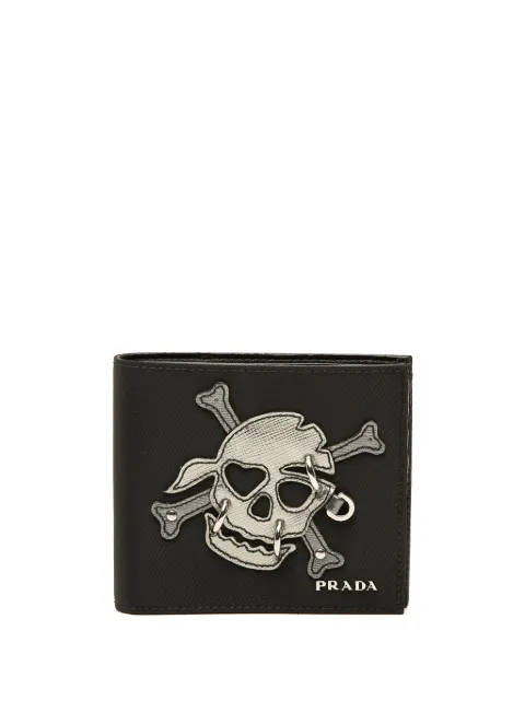 Prada Pre-Owned 2012-2026 Tessuto Patchwork Skull Pierced Bifold Wallet small wallets