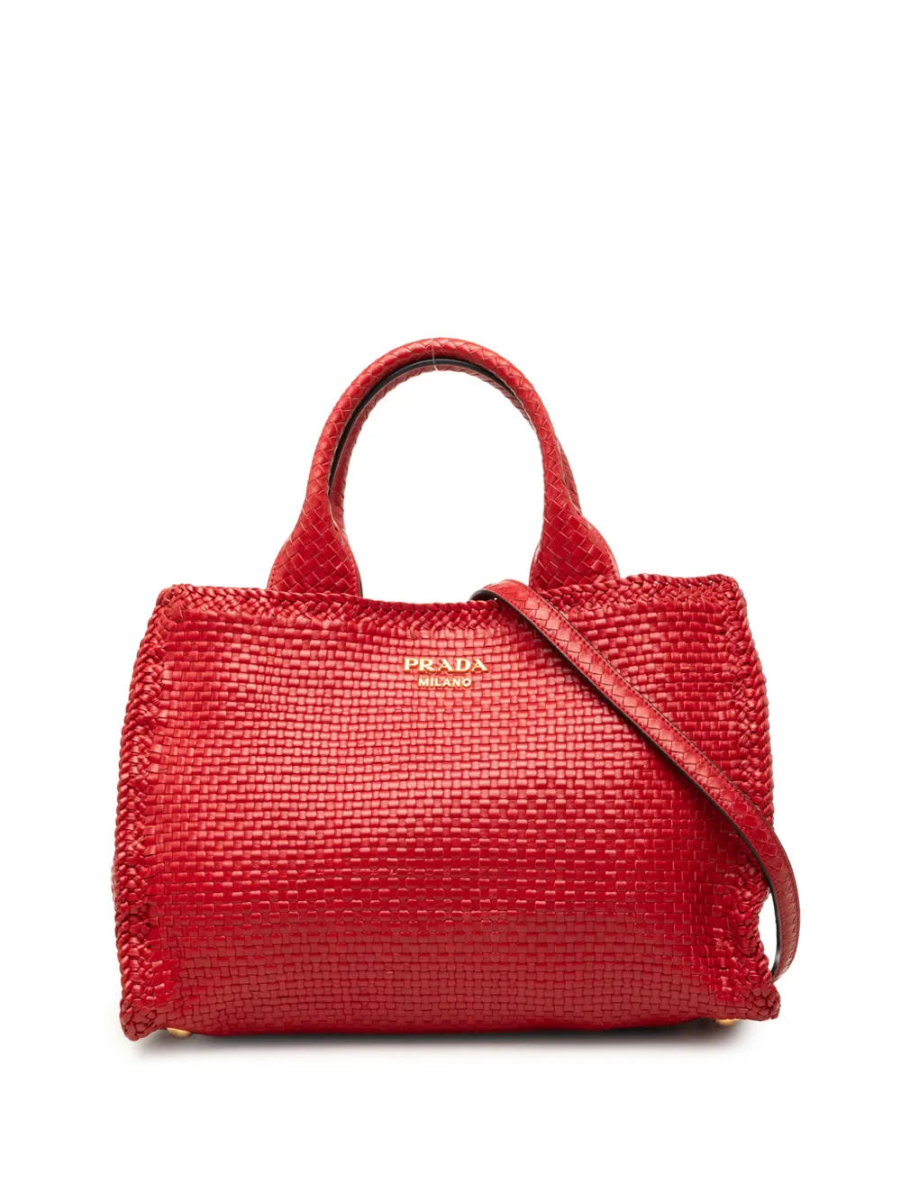 Prada Pre-Owned 2010-2026 Small Woven Goatskin Madras satchel - Rosso