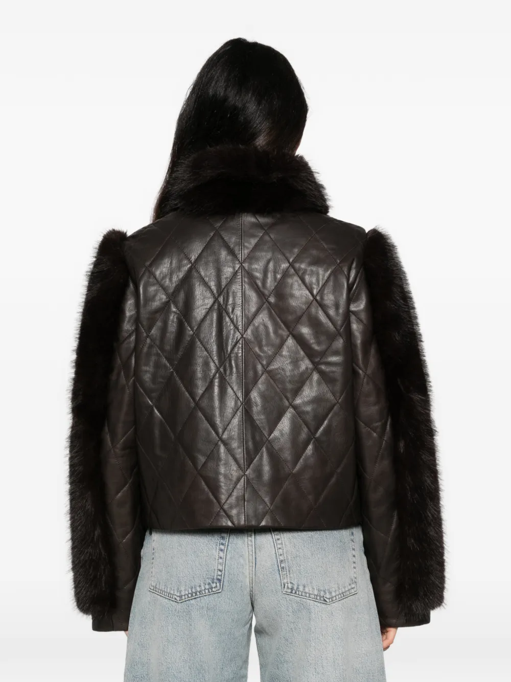 ROTATE BIRGER CHRISTENSEN faux fur-trimmed quilted leather jacket Bruin