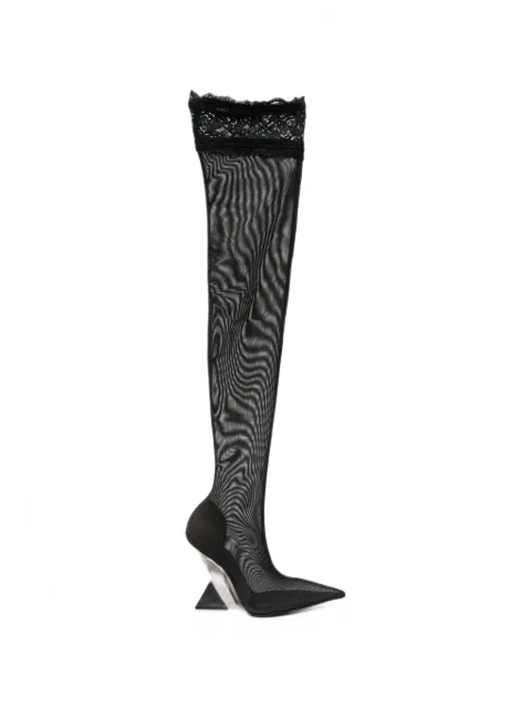 The Attico Cheope thigh-high lace-trimmed mesh boots