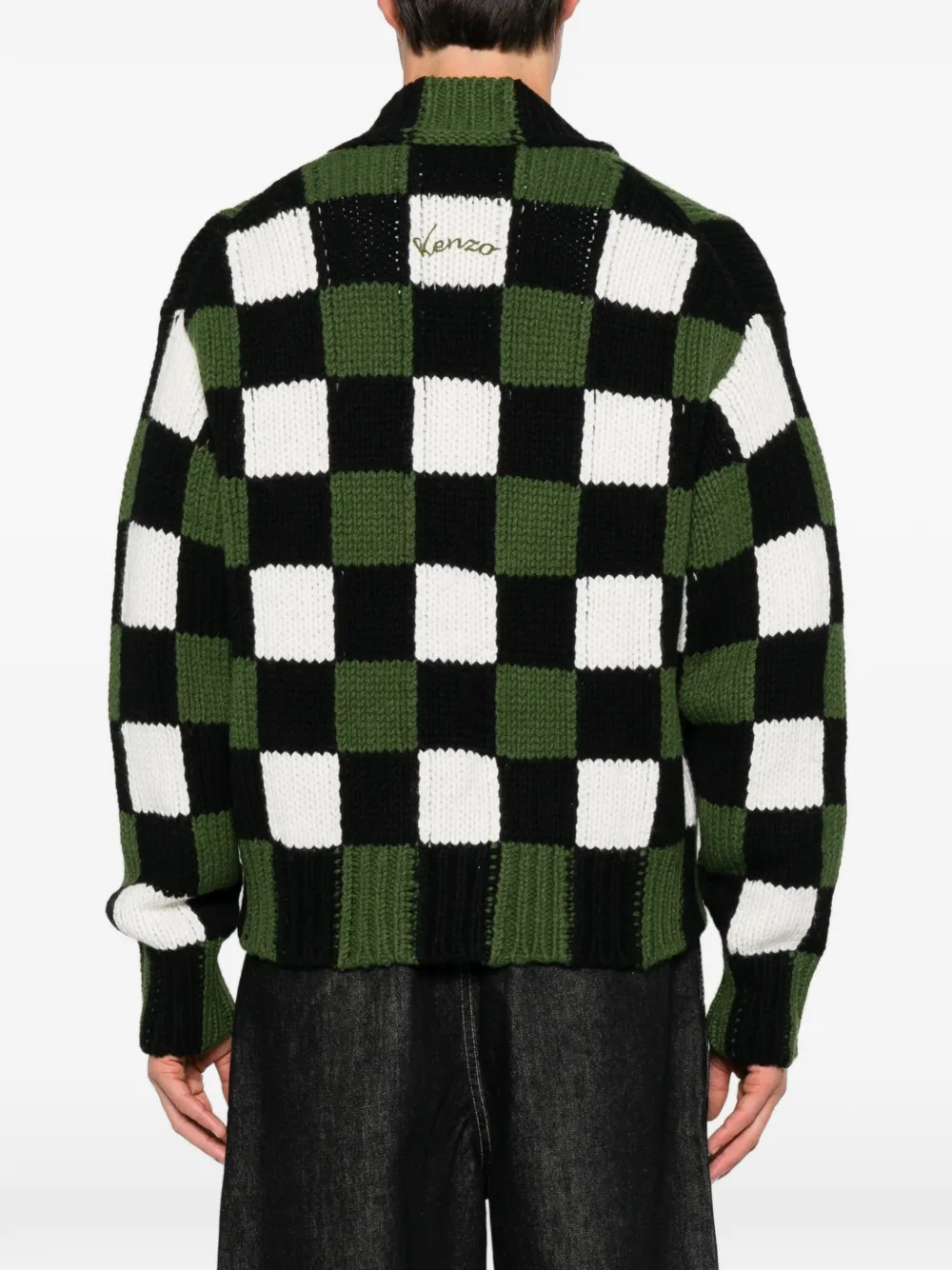 Kenzo checkered intarsia-knit cardigan Groen