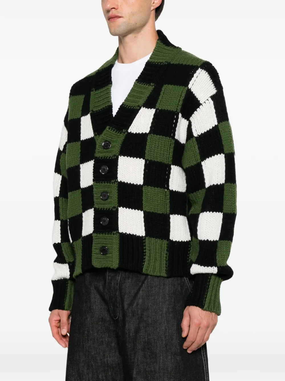 Kenzo checkered intarsia-knit cardigan Groen