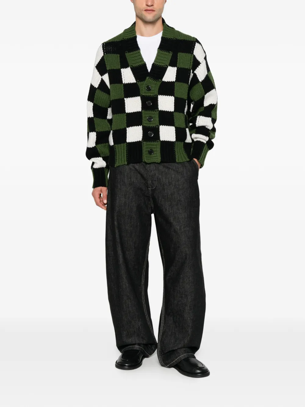 Kenzo checkered intarsia-knit cardigan Groen