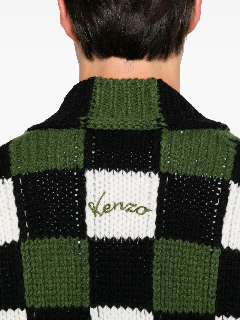 Kenzo checkered intarsia-knit cardigan Groen