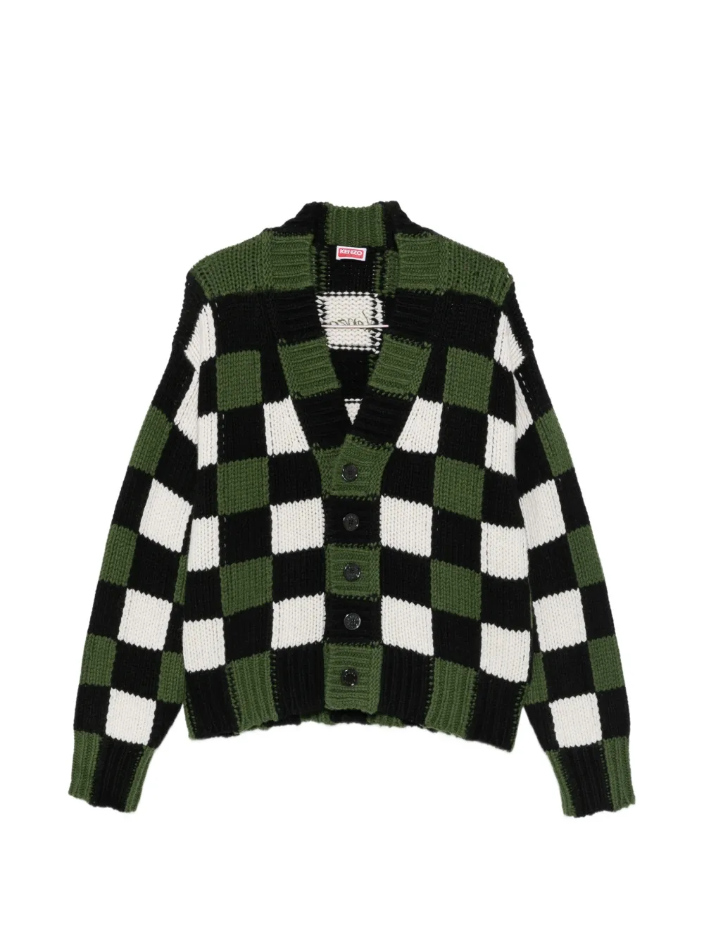 Kenzo checkered intarsia-knit cardigan - Green