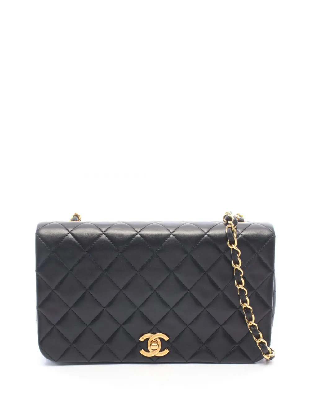 CHANEL Pre-Owned 1989-1991 CC Quilted Lambskin Turnlock Full Single Flap crossbody bag - Black