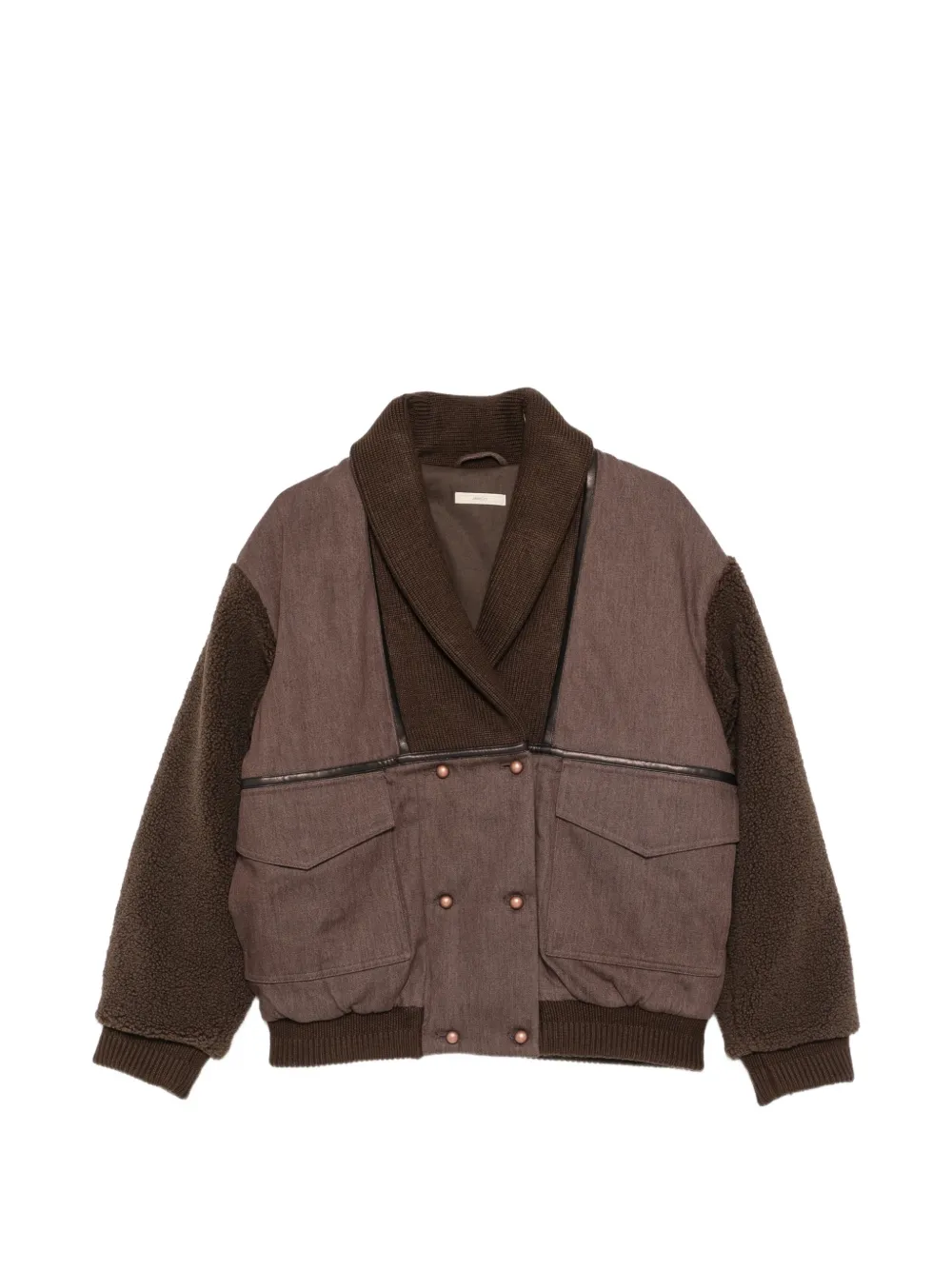 Sessùn double-breasted fleece-sleeve jacket - Braun