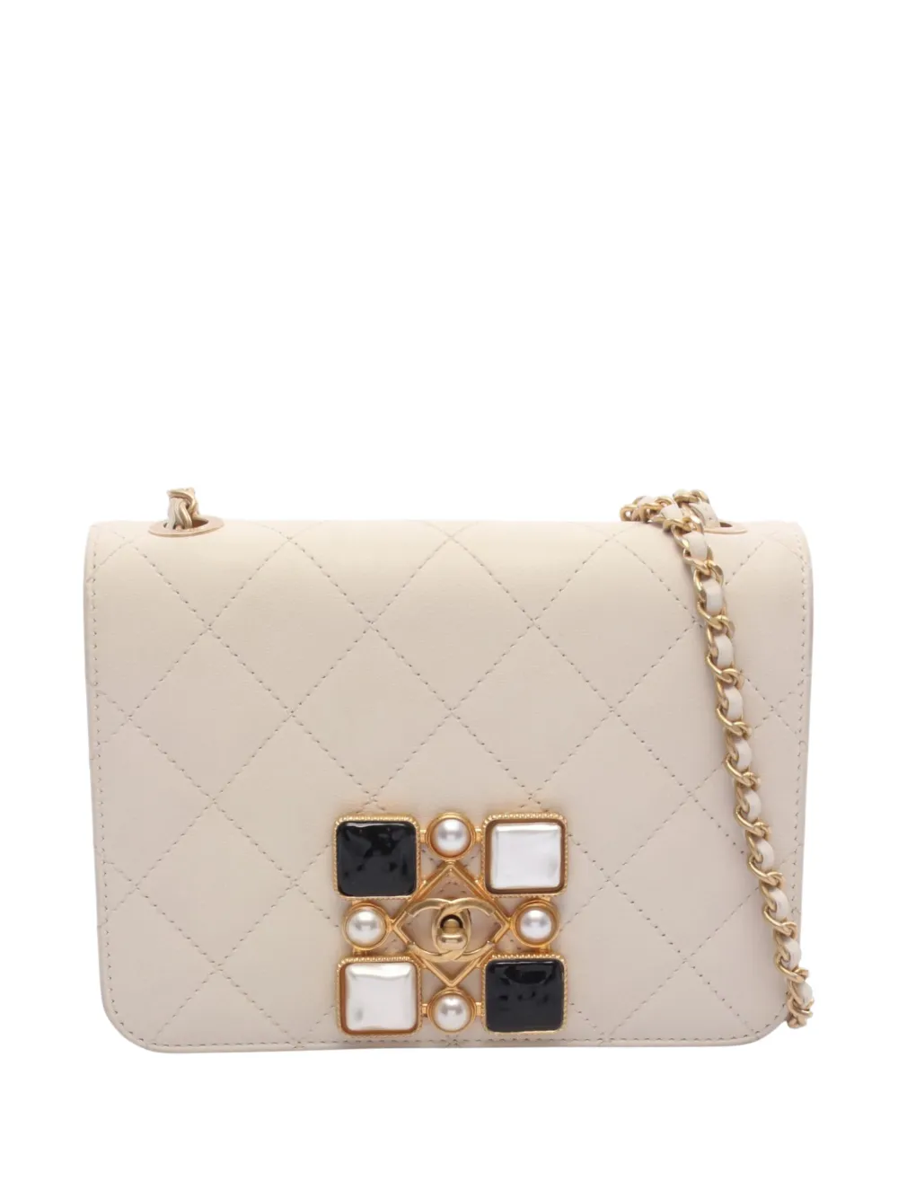 CHANEL Pre-Owned 2020 Small CC Quilted Calfskin Crystal Pearl Full Flap crossbody bag - Weiß