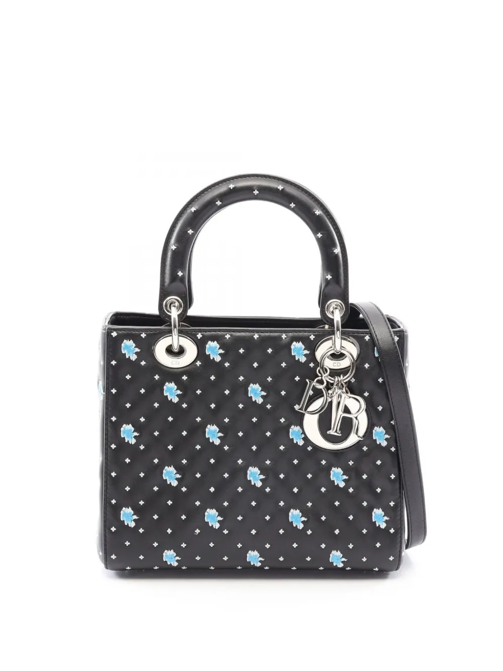 Christian Dior Pre-Owned 2000-2026 Medium Calfskin Embroidered Flower Lady Dior satchel - Black