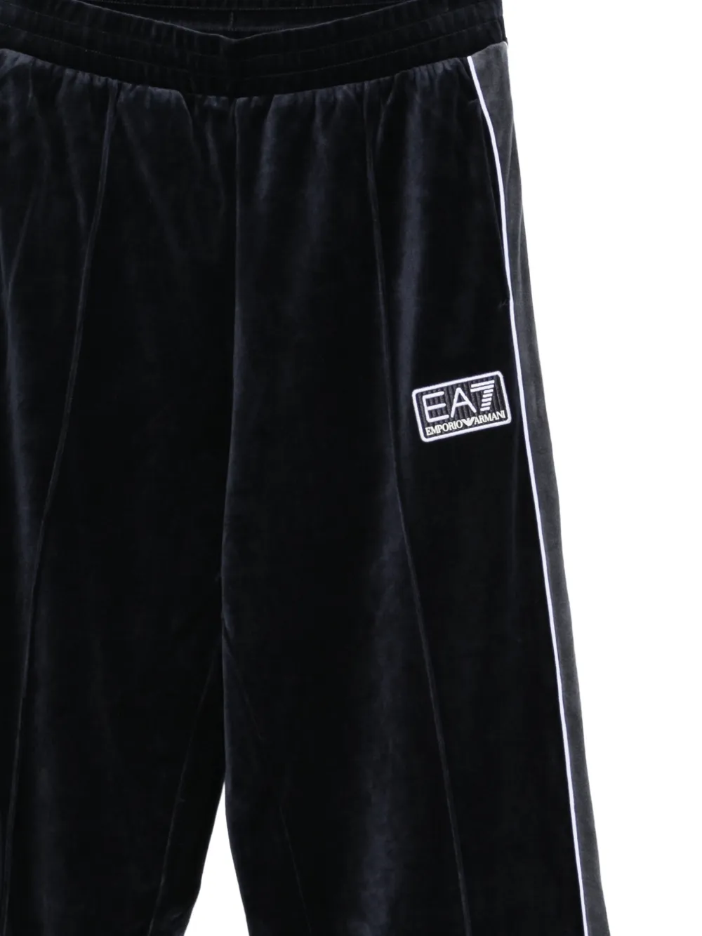 Ea7 Emporio Armani logo-patch velvet track pants Blauw