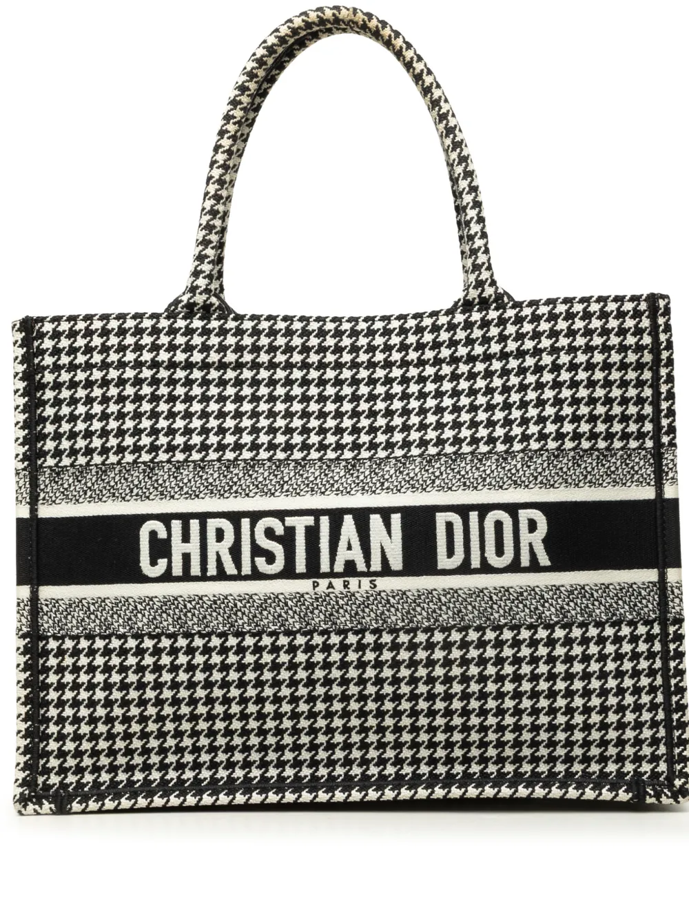 Christian Dior Pre-Owned 2019 Medium Canvas Houndstooth Embroidered Book tote bag - Schwarz