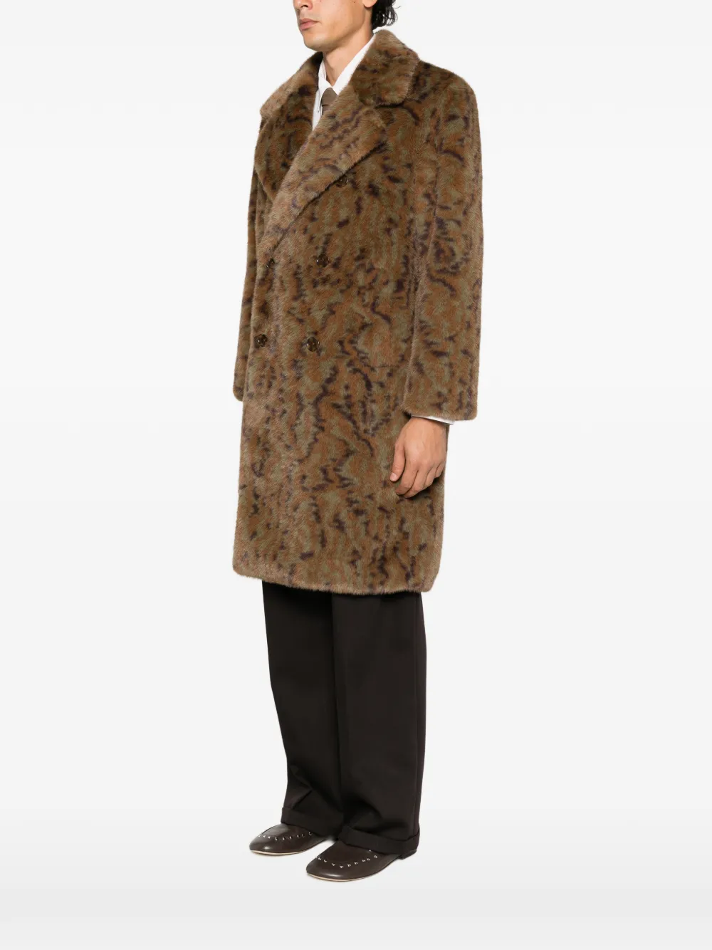 Drôle De Monsieur abstract-pattern double-breasted coat Bruin