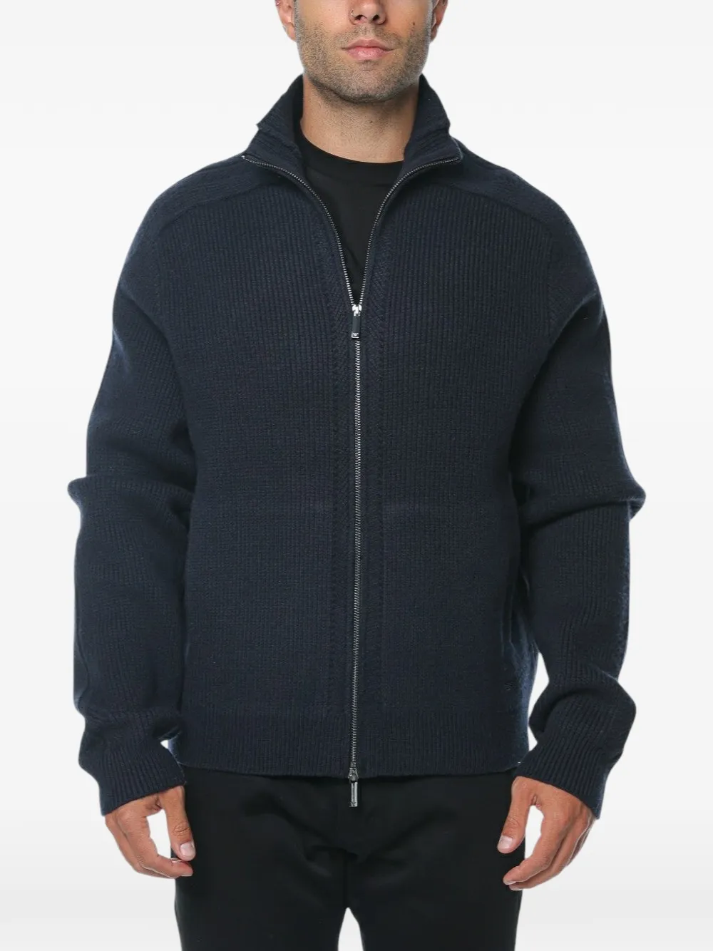 Emporio Armani ribbed-knit wool cardigan - Blue