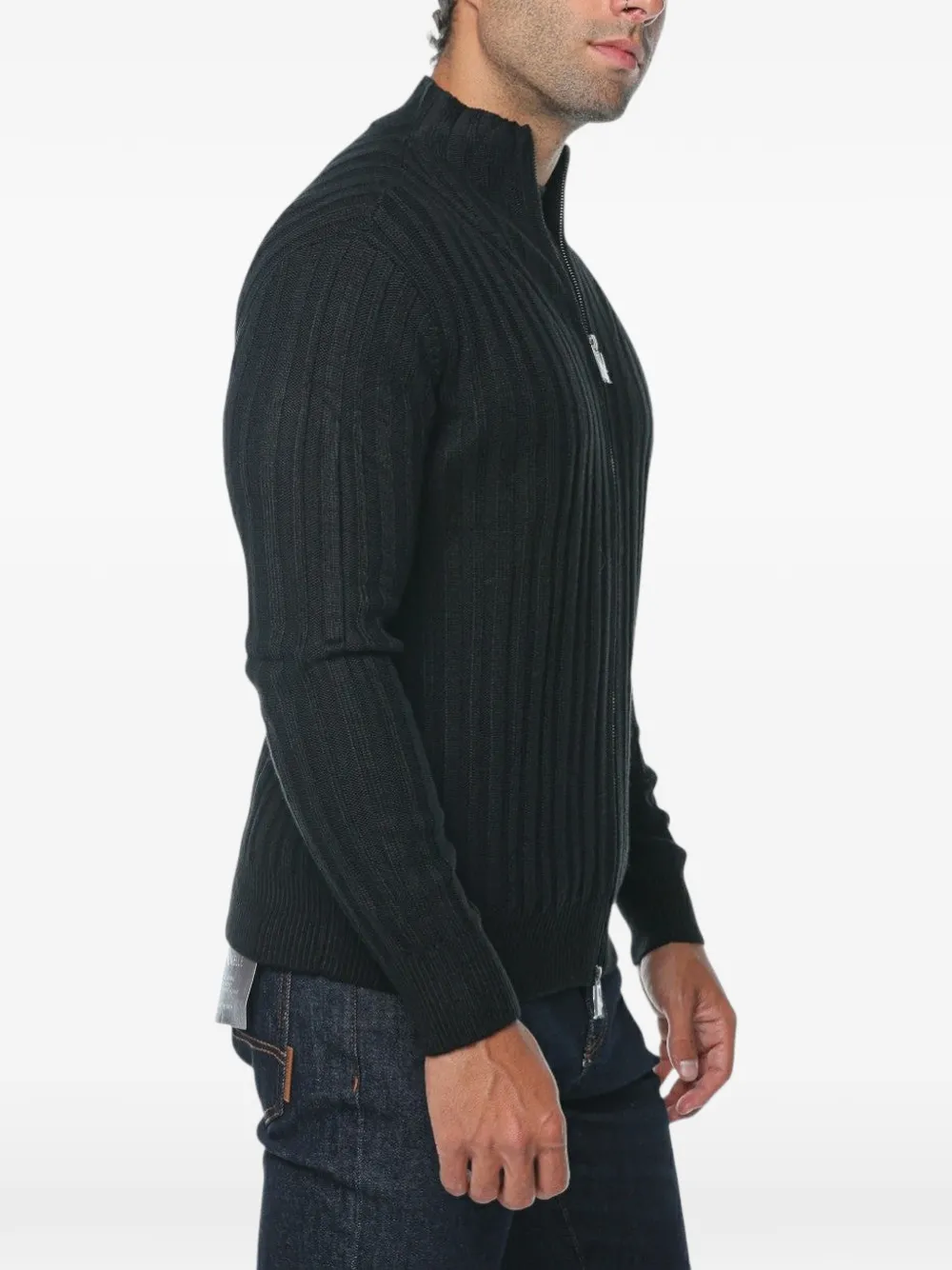 Armani Exchange ribbed-knit zip-fastening cardigan Zwart