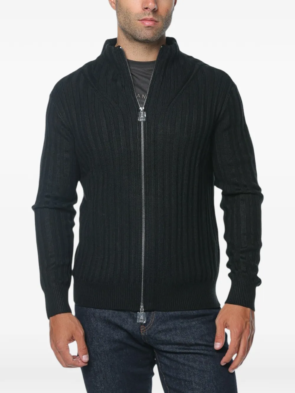 Armani Exchange ribbed-knit zip-fastening cardigan - Schwarz