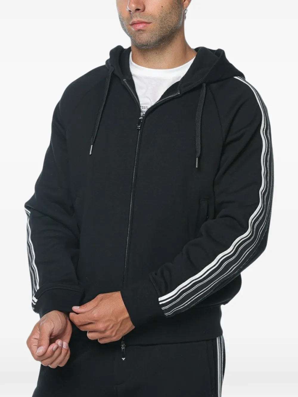 Emporio Armani side-stripe zip-up hoodie - Nero