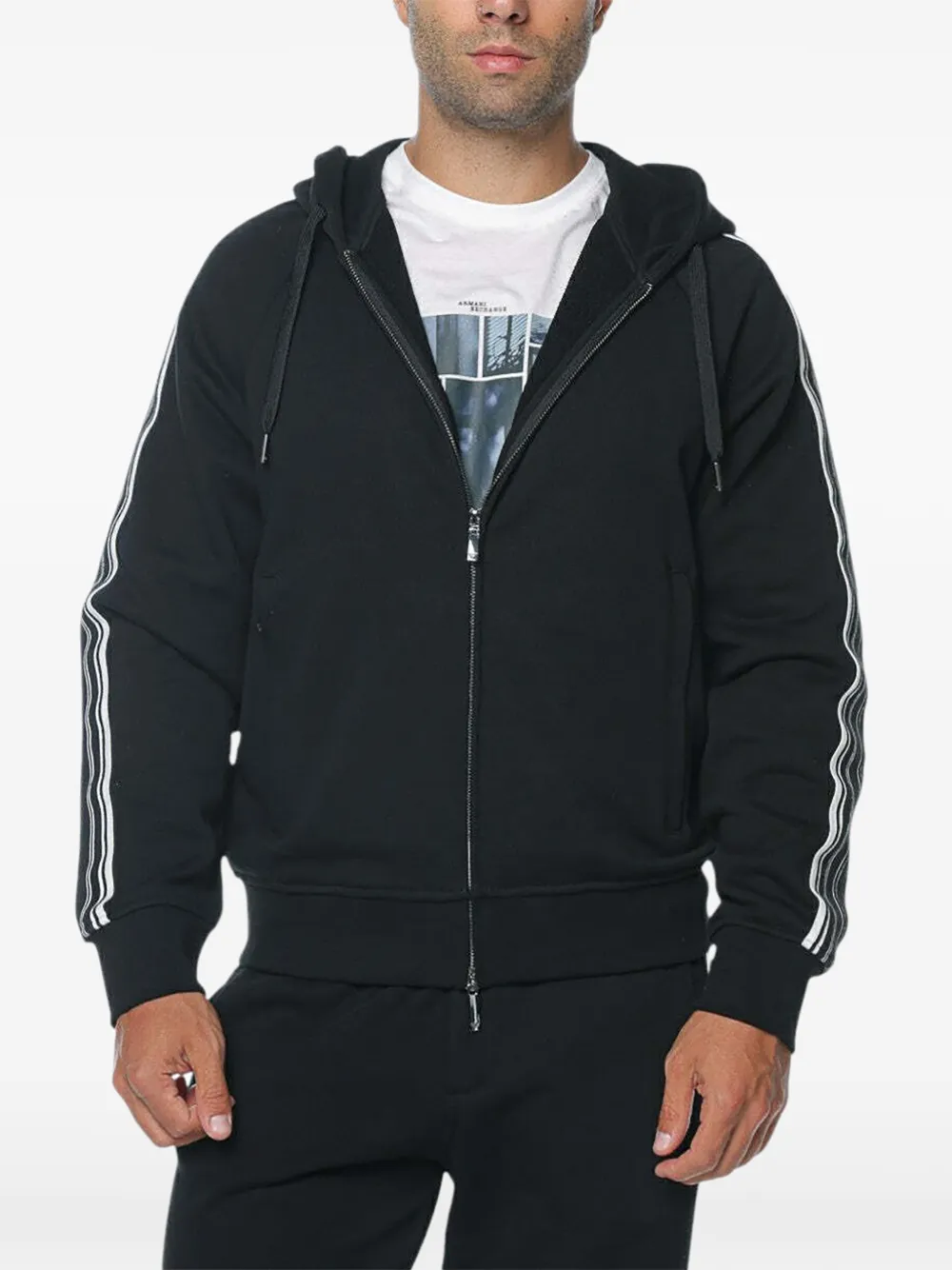 Emporio Armani Hoodie met zijstreep en rits Zwart