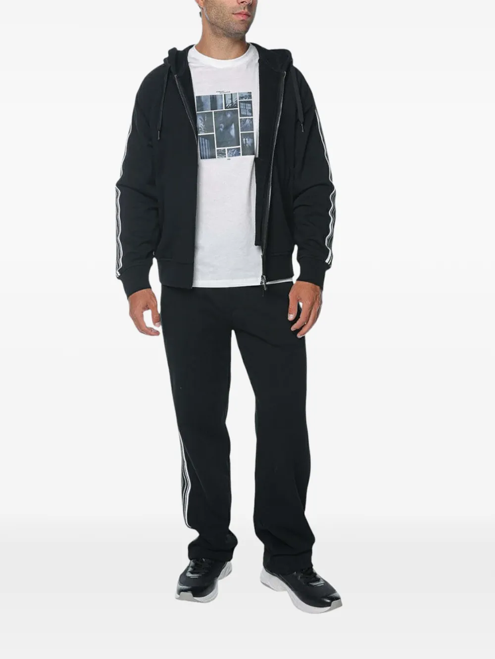 Emporio Armani Hoodie met zijstreep en rits Zwart