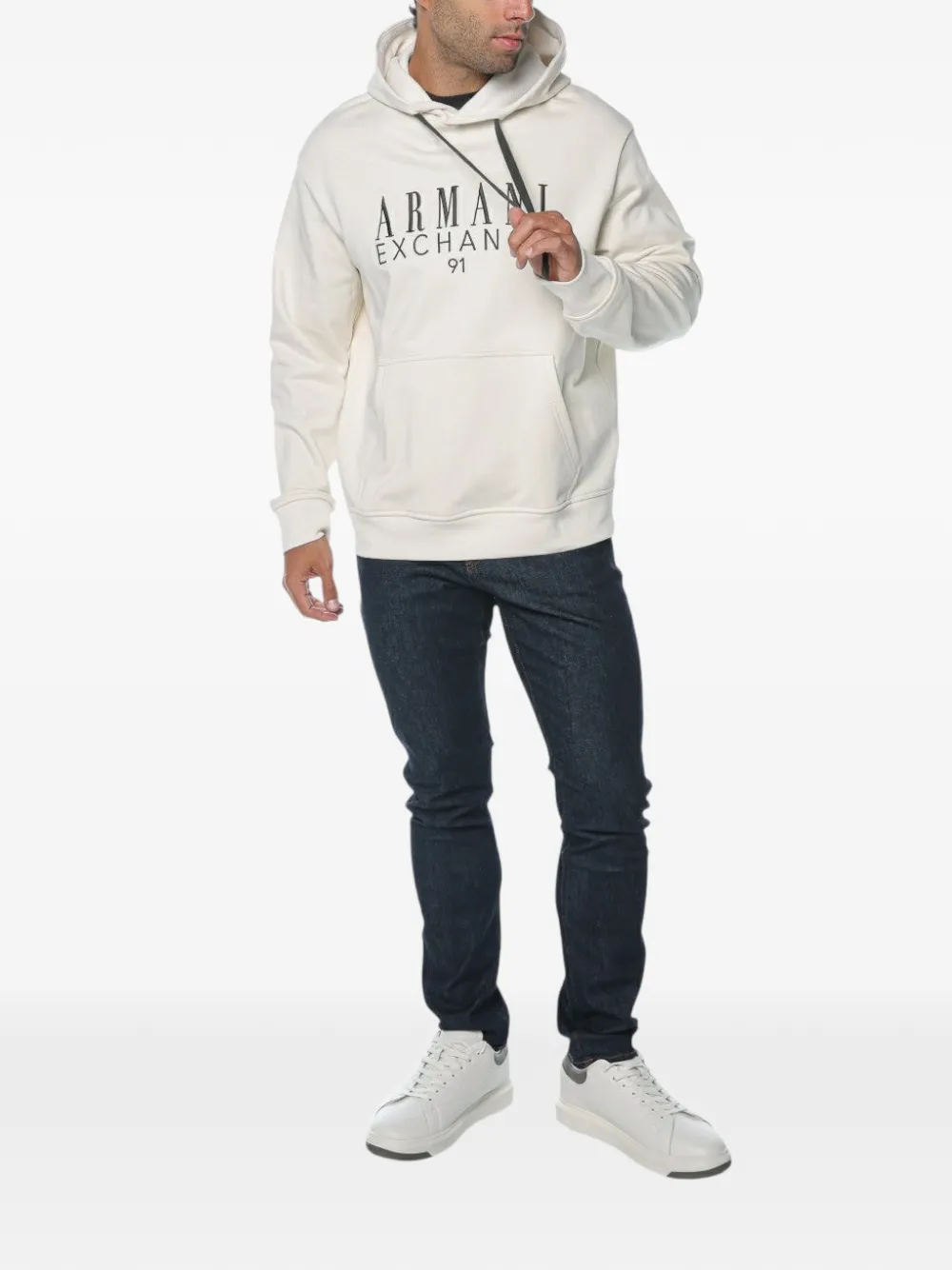Armani Exchange Katoenen hoodie met logoprint Beige
