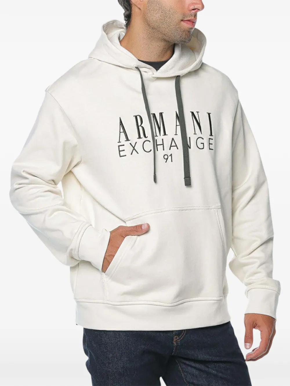 Armani Exchange Katoenen hoodie met logoprint Beige