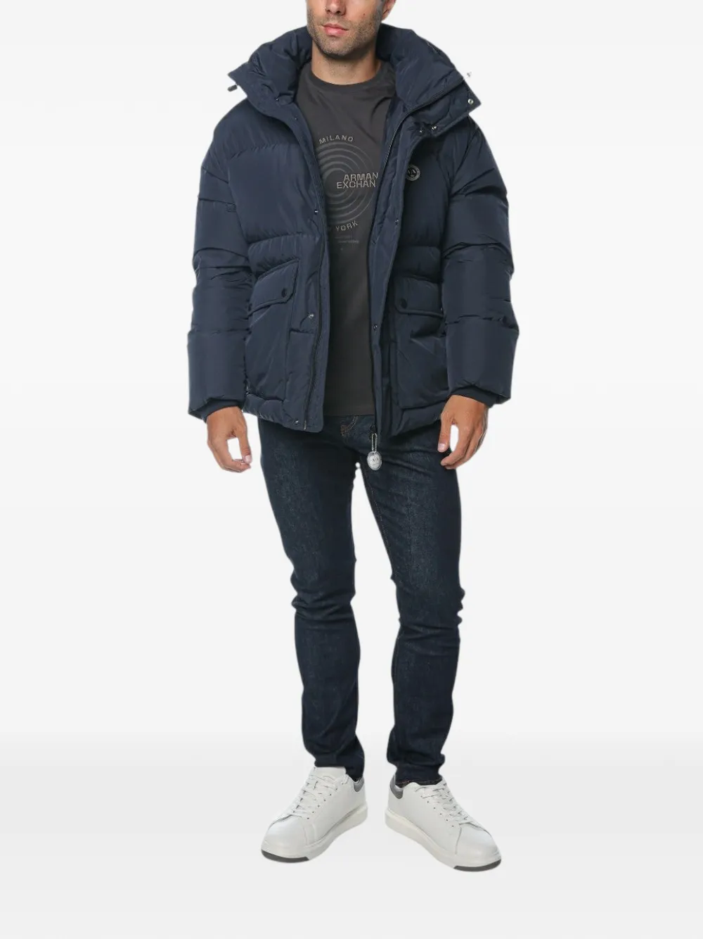 Armani Exchange quilted hooded jacket Blauw