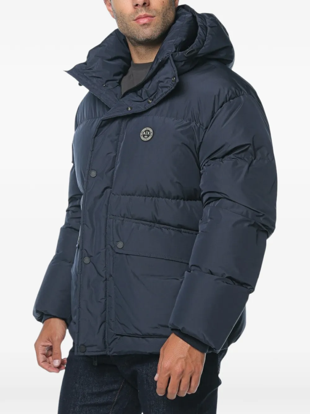 Armani Exchange quilted hooded jacket Blauw