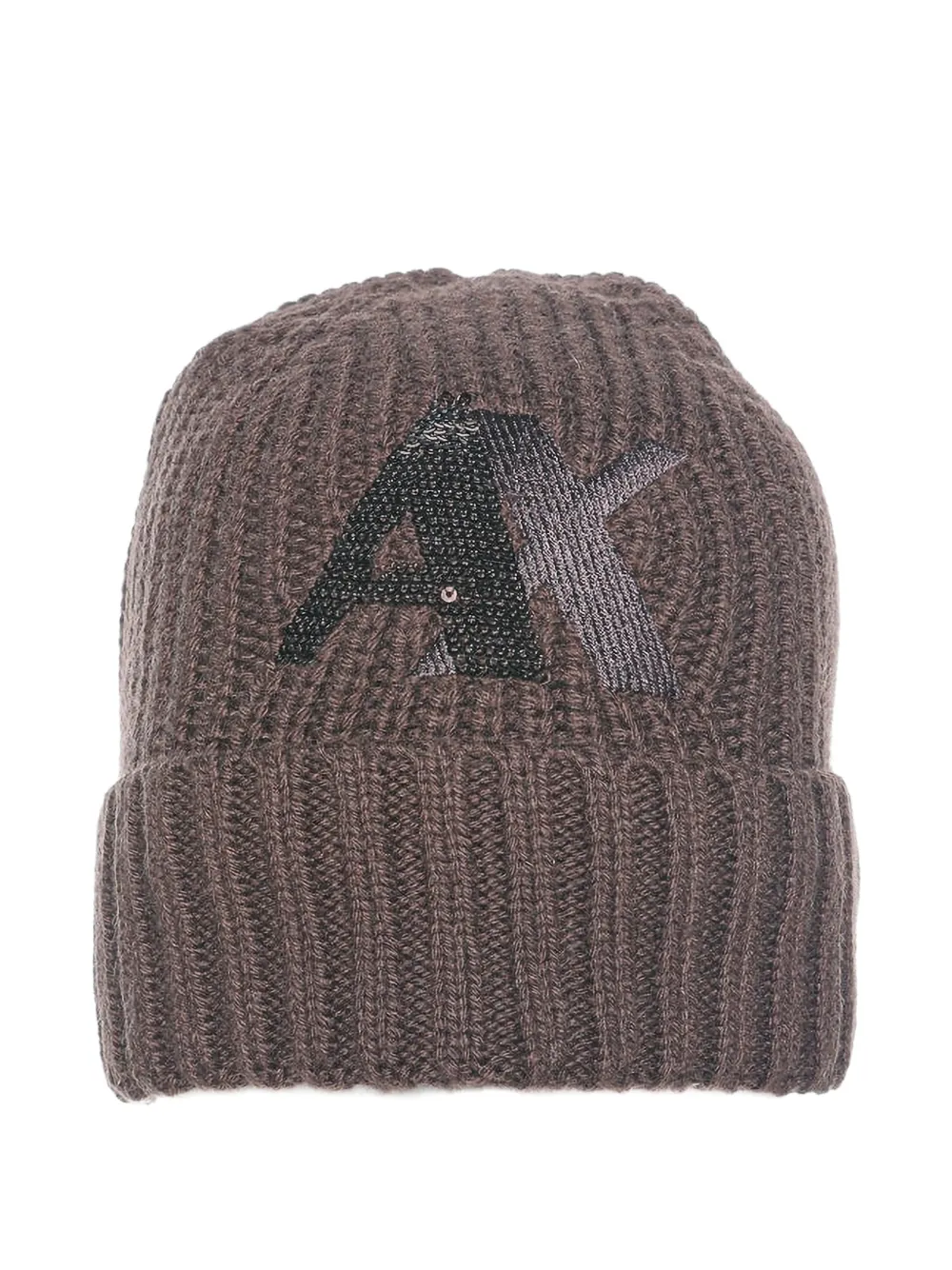 Armani Exchange ribbed-knit logo beanie hat - Marrone
