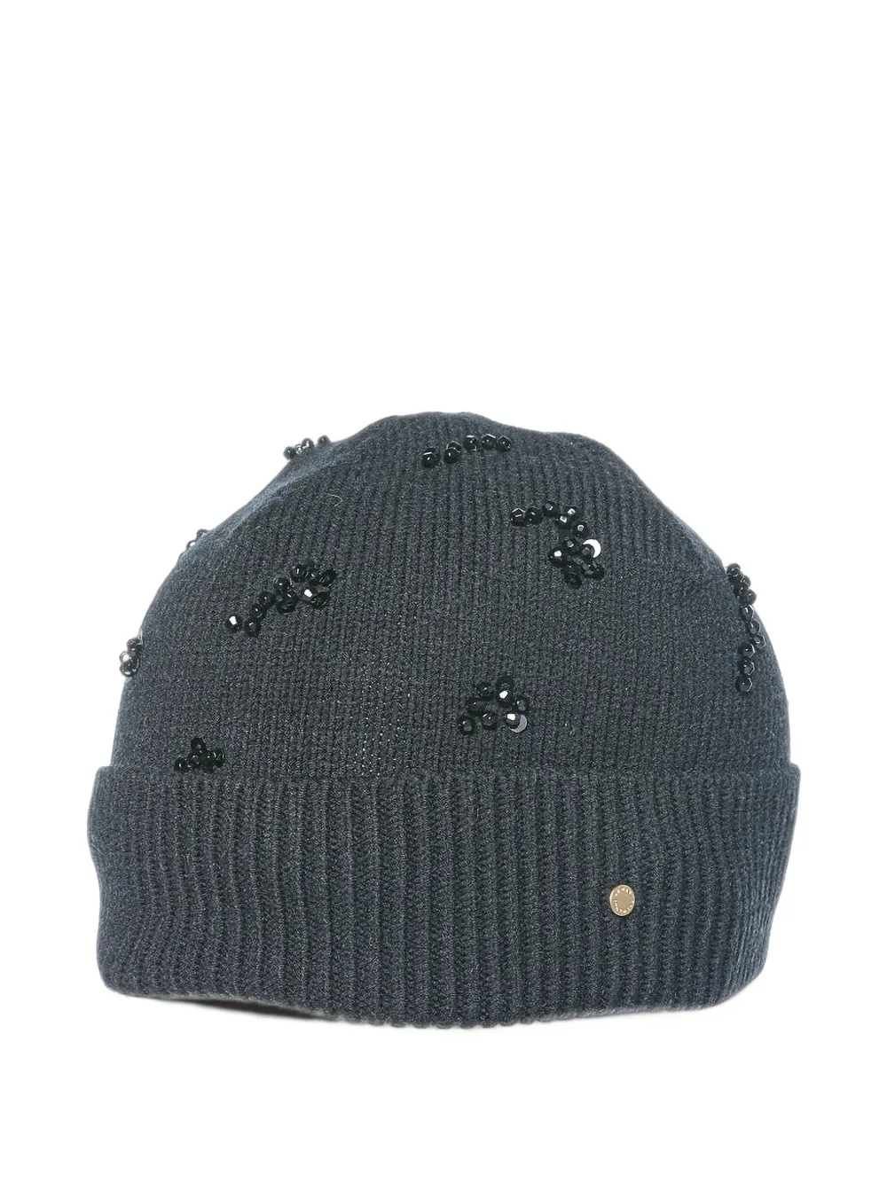 Armani Exchange sequin-embellished ribbed-knit beanie hat Zwart