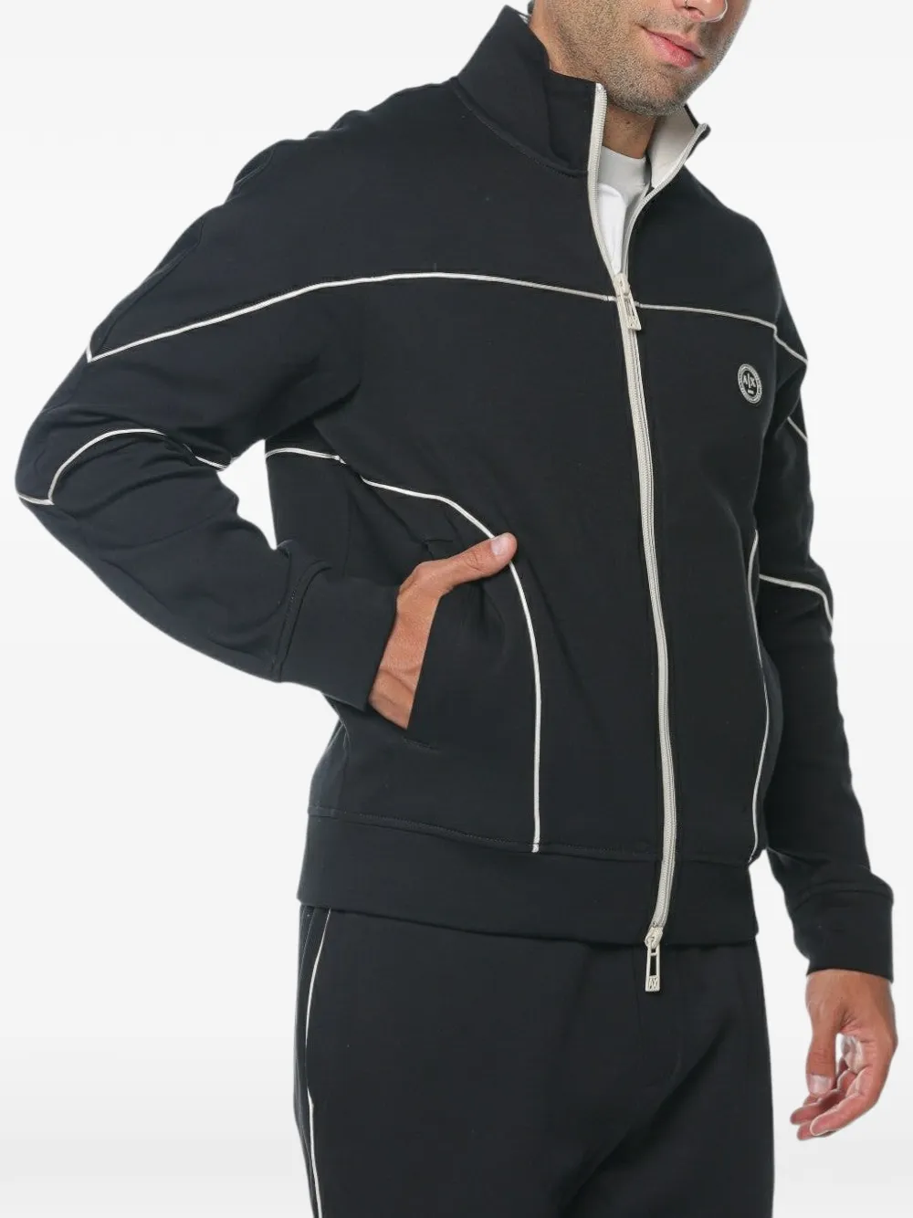 Armani Exchange Sweater met bies logo-patch en rits Zwart