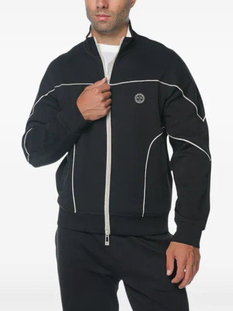 Armani Exchange piped logo-patch zip-up sweatshirt