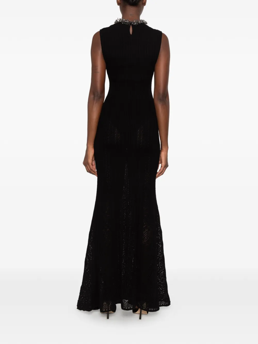 Self-Portrait crystal-embellished ribbed-knit maxi dress Zwart