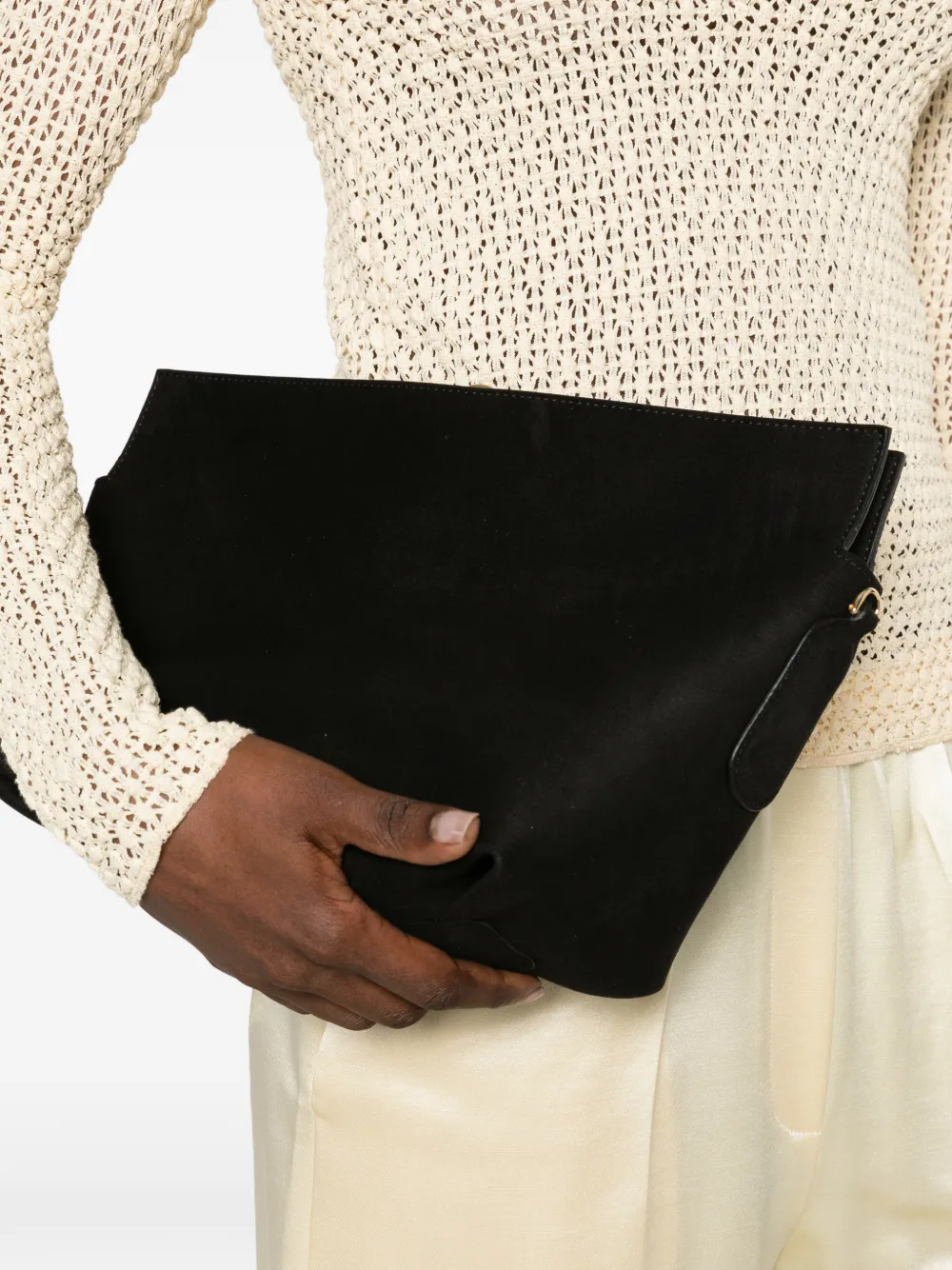 Themoirè small Zoe suede-effect clutch bag Zwart