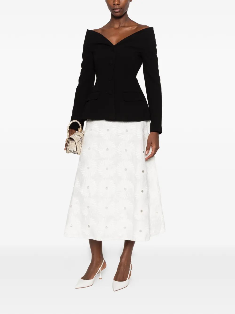 Self-Portrait off-shoulder button-up jacket Zwart