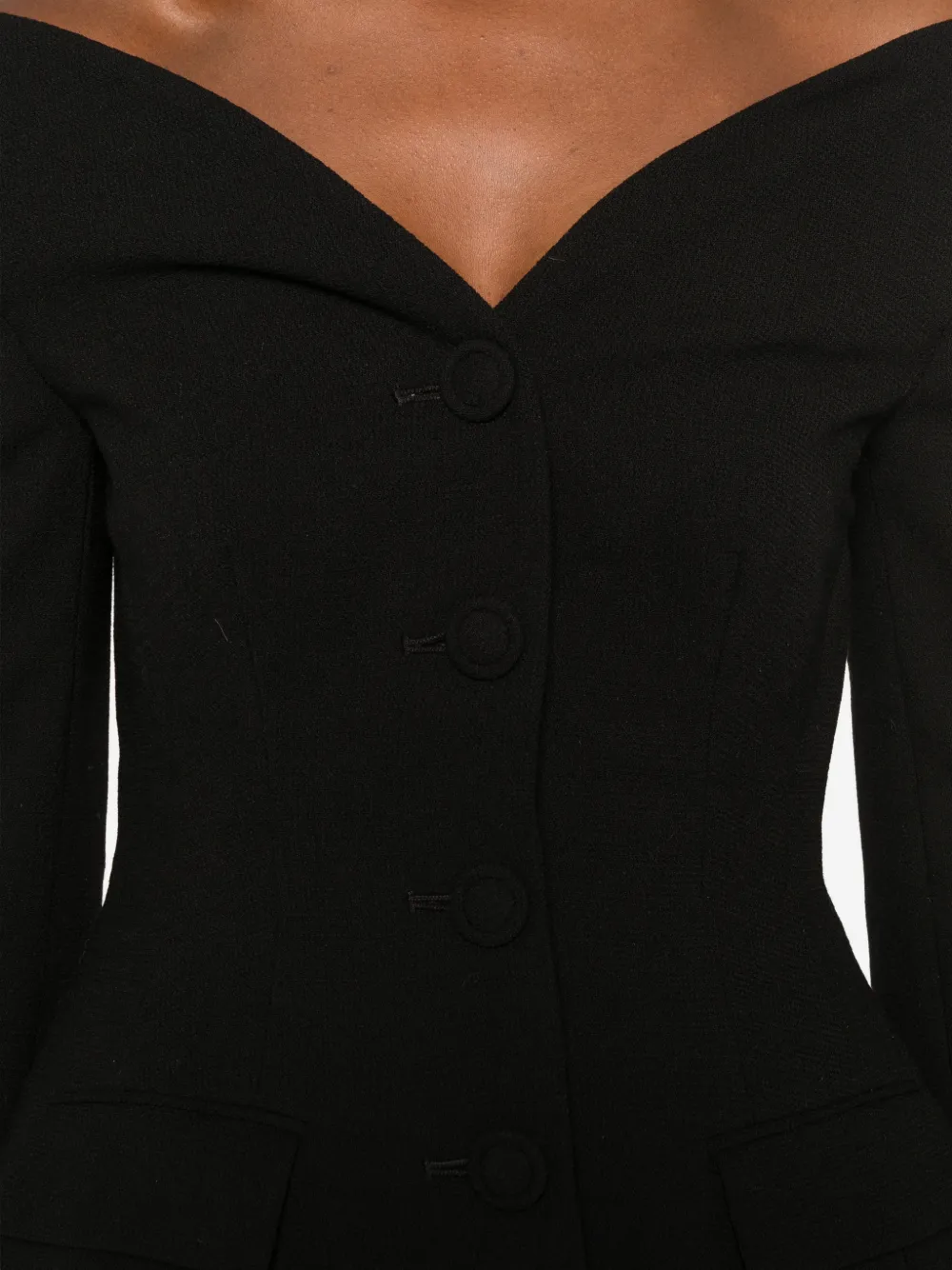 Self-Portrait off-shoulder button-up jacket Zwart