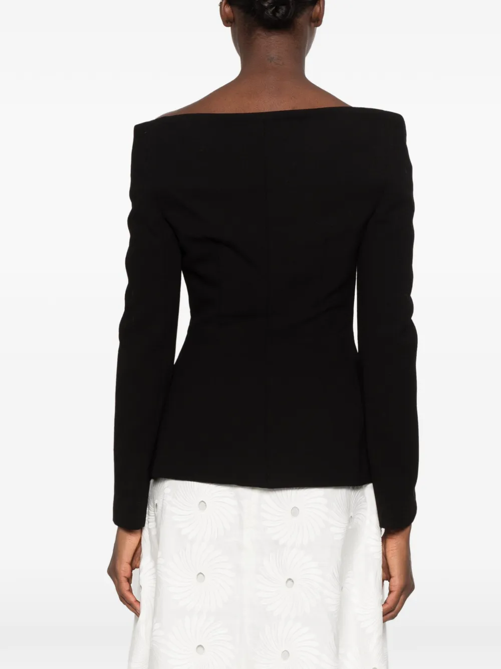 Self-Portrait off-shoulder button-up jacket Zwart