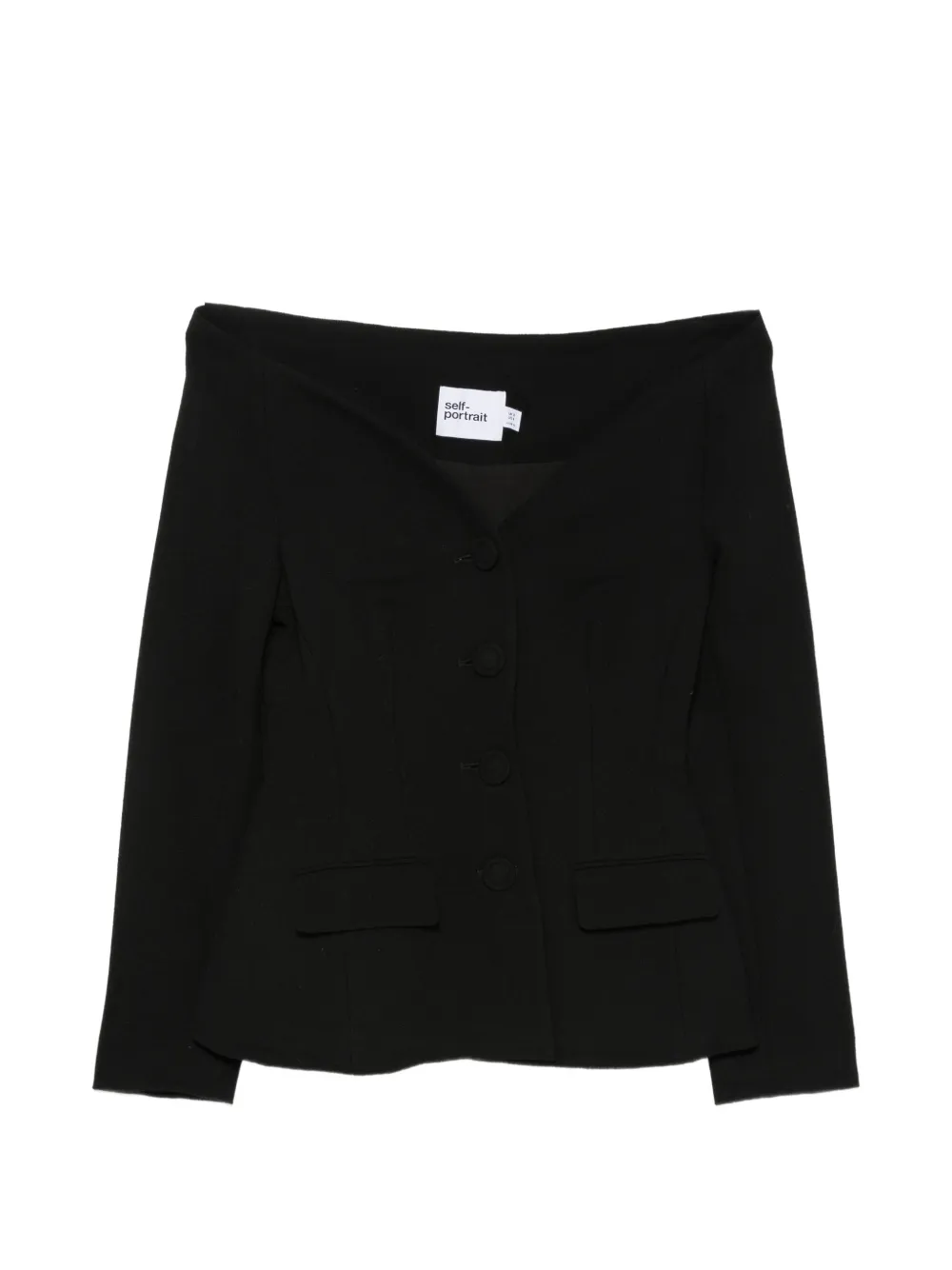 Self-Portrait off-shoulder button-up jacket Zwart