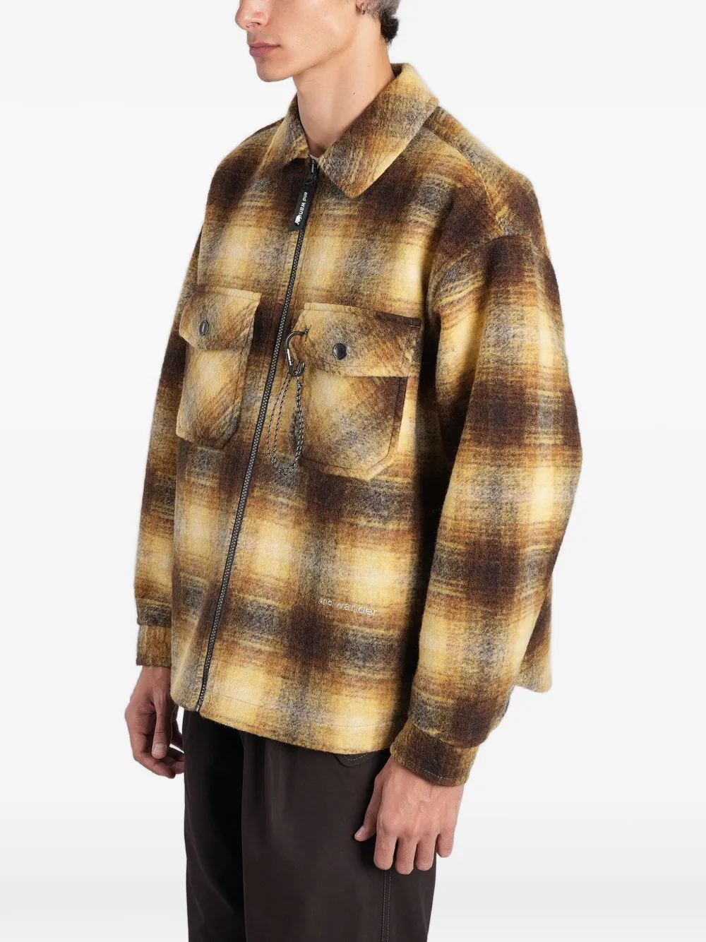 and Wander check-pattern zip-up coat Geel