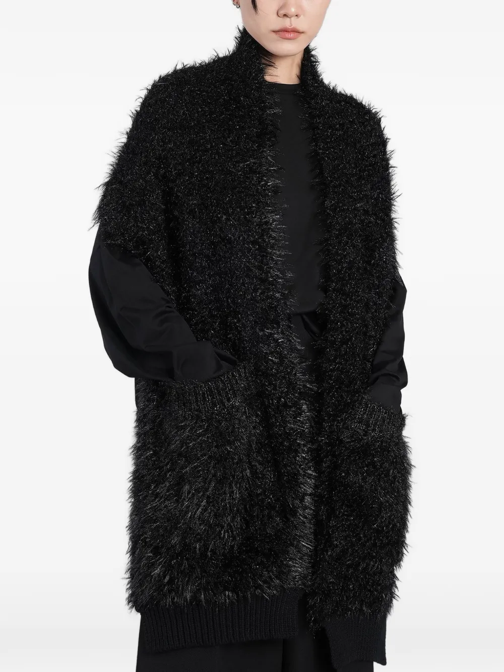 Junya Watanabe shaggy knit sleeveless coat - Noir