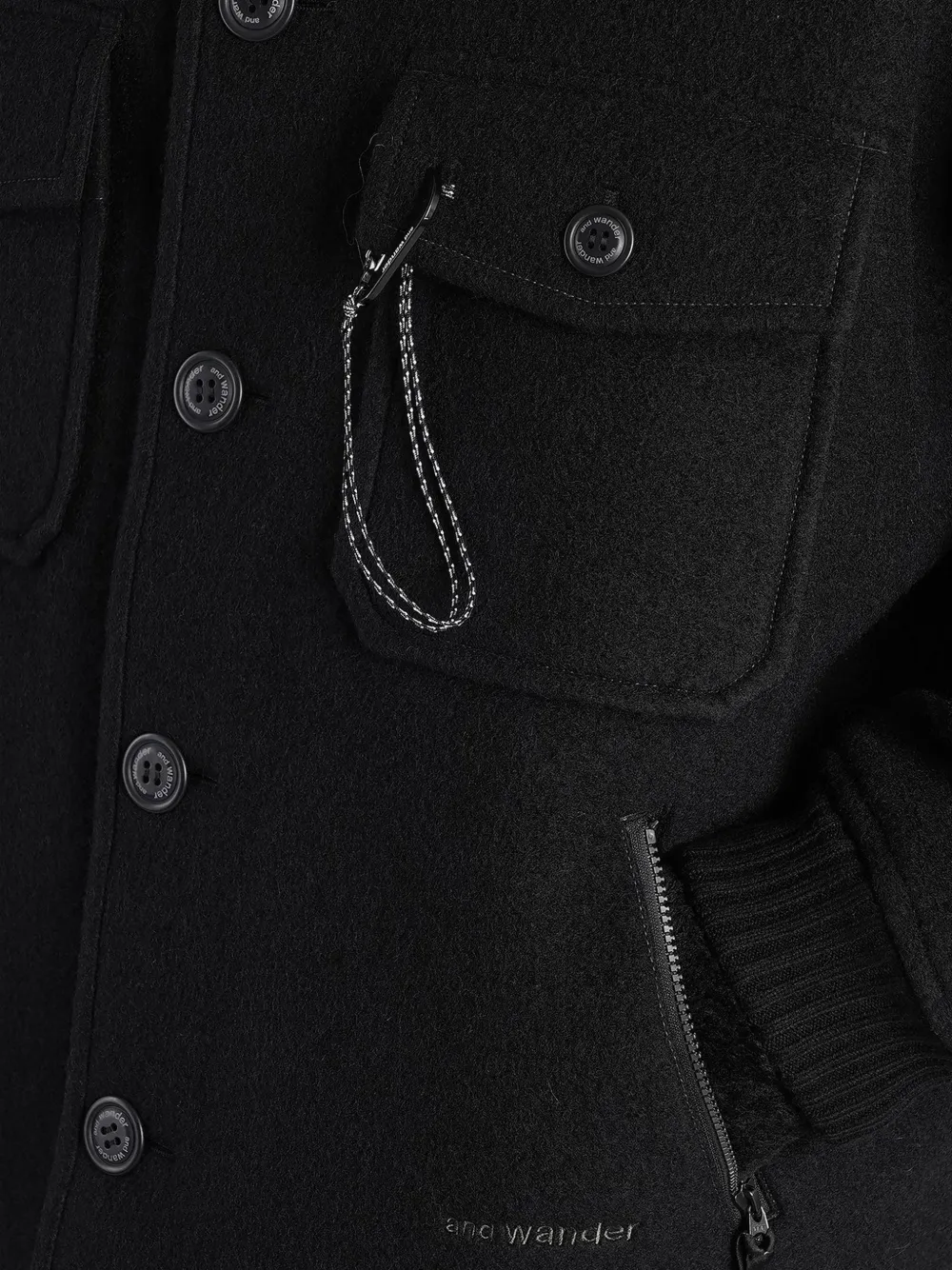and Wander ribbed-knit-collar button-up coat Zwart