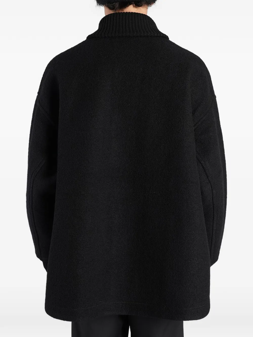 and Wander ribbed-knit-collar button-up coat Zwart