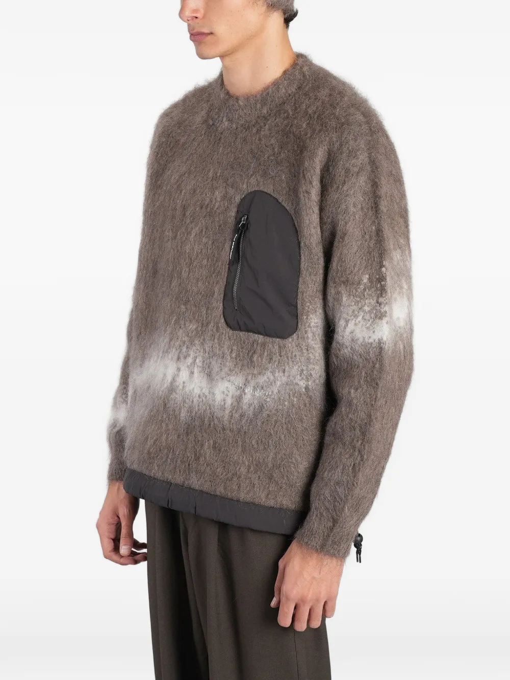 and Wander zip-pocket fuzzy-knit sweater Bruin