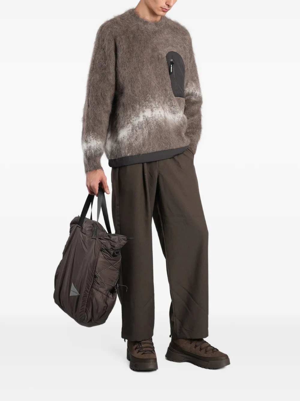 and Wander zip-pocket fuzzy-knit sweater Bruin